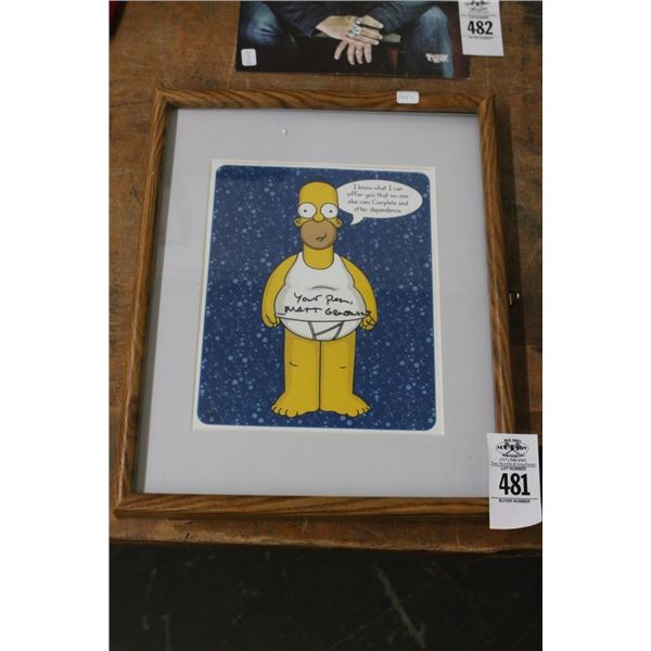 Matt Groning Homer Simpson Autographed Framed Cartoon