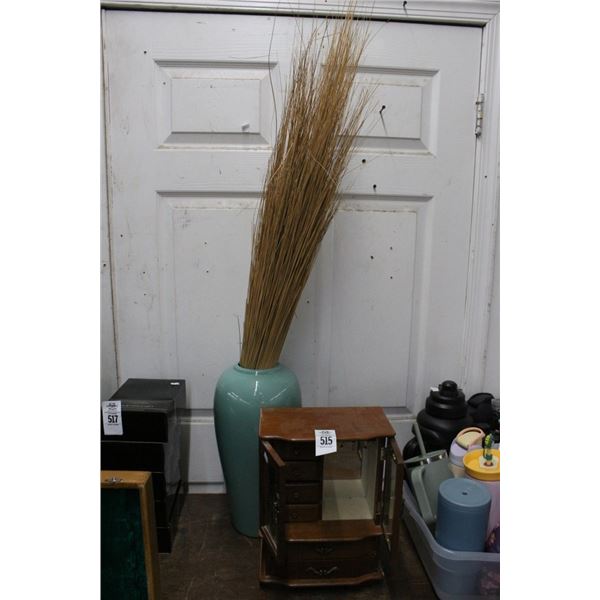 Jewelry Cabinet, Vase w/Reeds