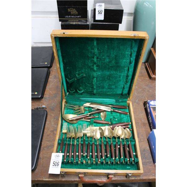 Brass w/Wood Handle Utensils w/Box