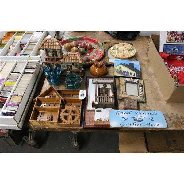 Woven Tray, Knick Knack Shelf, Asst. Décor Items