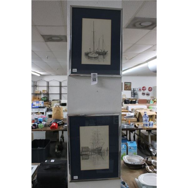 Tall Ship Sketch Art - 2 Pc.