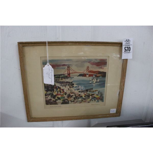 Golden Gate Bridge Framed Vintage Wall Art - 12"  X  15"