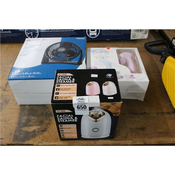 Facial Steamer, Spa Brush, Desk Fan
