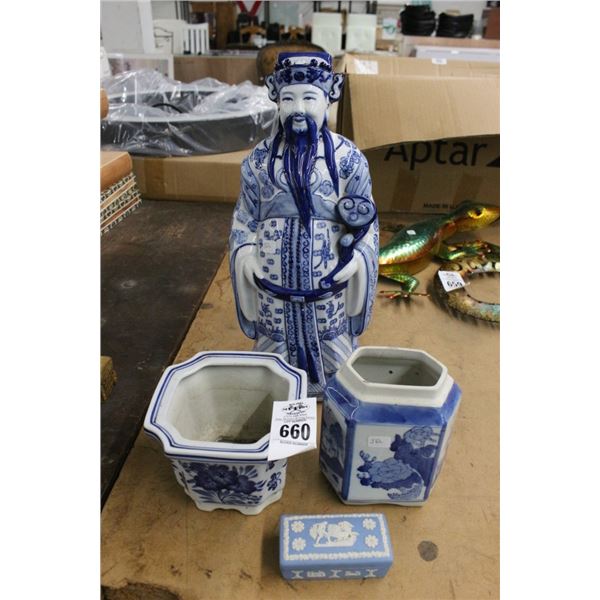 Flo Blue Porcelain Figurines, Vases, Pill Box