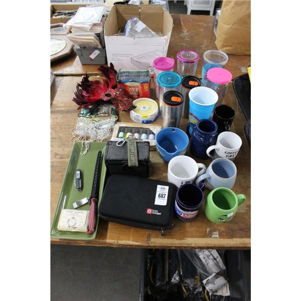 Mugs, Thermoses, Aromatherapy Oils, Knife, Carnival Masks