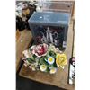 Image 2 : Silverplate Serving Set, Plexi Merchandiser, Capodimonte Style Floral Centerpiece