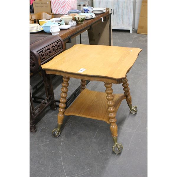 Tiger Oak Spun Leg Glass w/Cast Ball In Claw Table