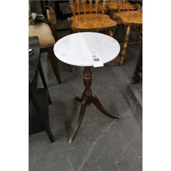 Mahogany Base Marble Top Round Bombay Table