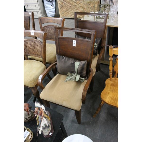 Mahogany Tan Padded Armchairs - Pair