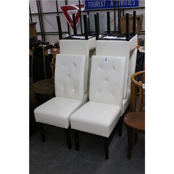 White Tufted High Back Dining Chairs - 6