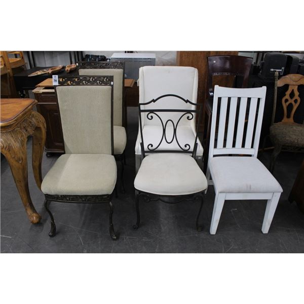Ornamental Iron Tan Padded High Back Dining Chairs - Pair