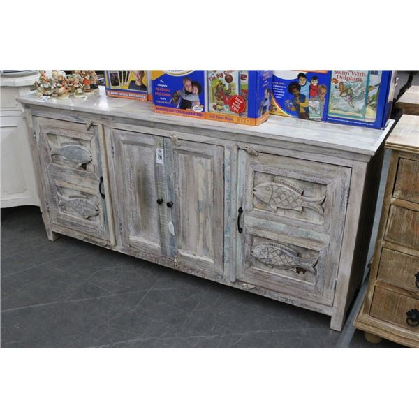 New White Washed Reclaimed Finished Sideboard Cabinet w/Fish Motif