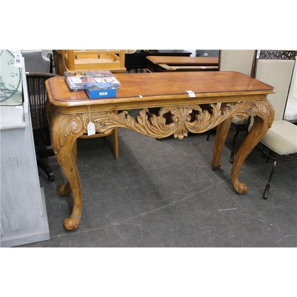 Ornately Carved Burl Top Hall Table
