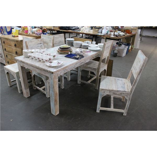 Distressed Whitewashed Dining Table w/6 Chairs