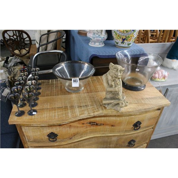 Glass Bowls, Silverplate Goblets, Gargoyle