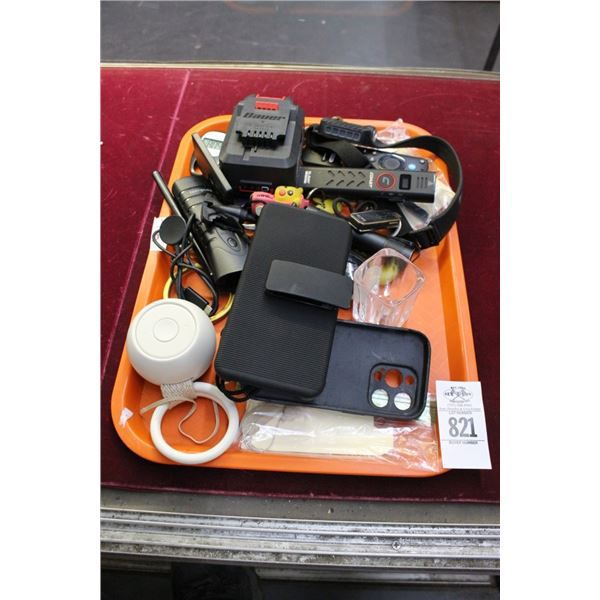 Tool Battery, Phone Cases, Asst. Travel Items