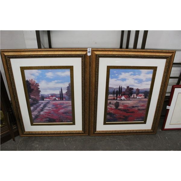 Italian Countryside Large Framed Wall Art - Signed Ede - Pair