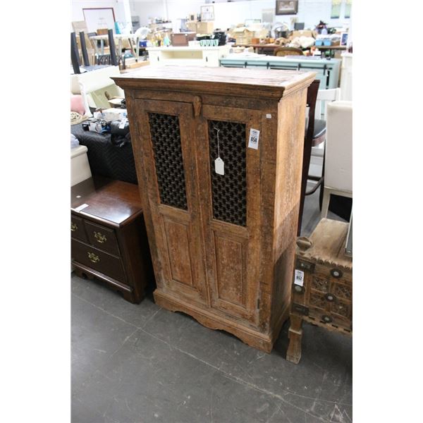 Vintage Primative 2 Door Cabinet w/Wood/Iron Door From India