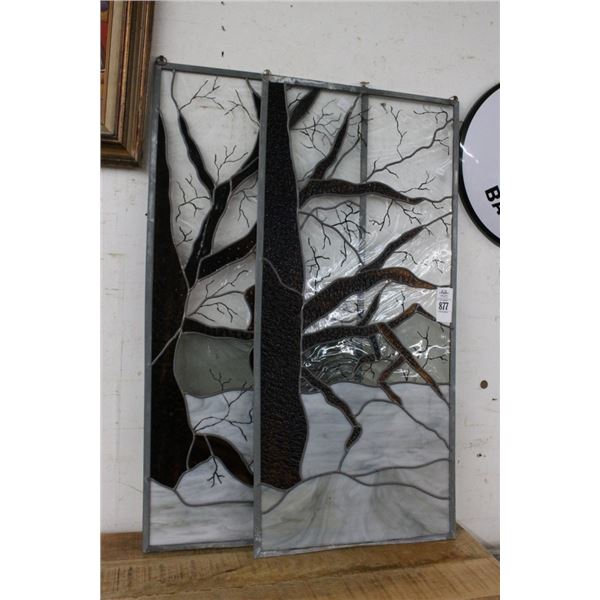 Snowy Forest Leaded Glass Panels - Pair
