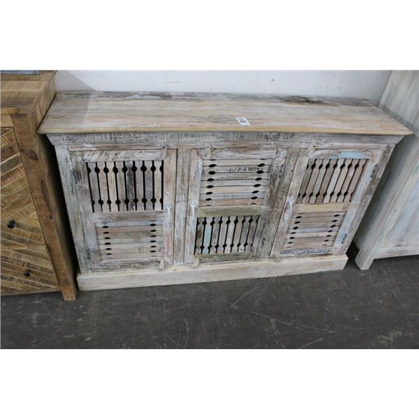 Distressed Whitewashed 3 Door Cabinet