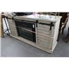 Image 1 : Beige Louvered Barn Door Fireplace Console Cabinet