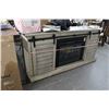 Image 2 : Beige Louvered Barn Door Fireplace Console Cabinet