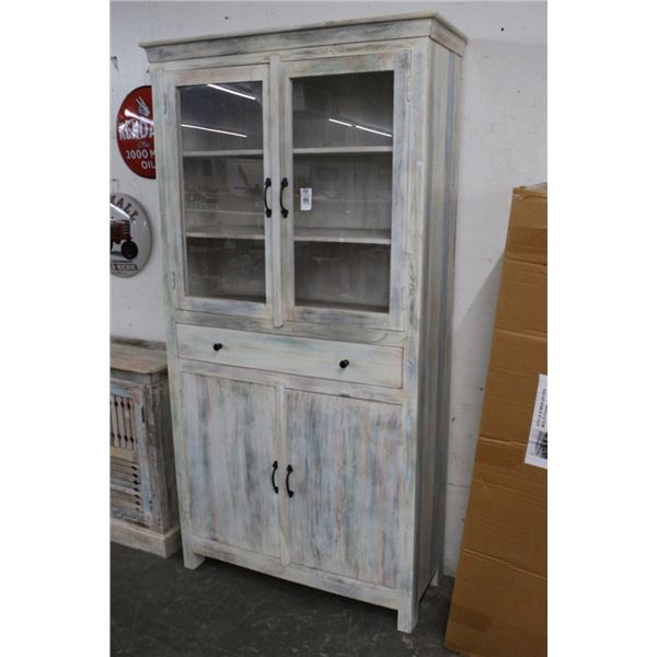 Distressed Whitewashed Glass Door 7'  Cabinet