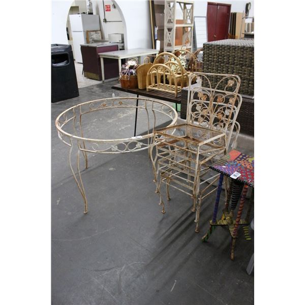 Vintage Iron Patio Round Dining Table w/4 Chairs - No Seat Pads or Table Glass