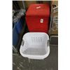 Image 2 : Red Padded Storage Ottomans, Step Stool, Plastic Baskets, Critter Traps