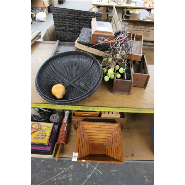Wooden Baskets, Décor Items Top/Bottom Shelf