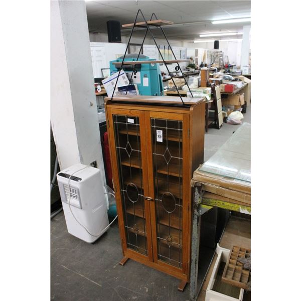 Tiger Oak Leaded Glass Door Slim Cabinet