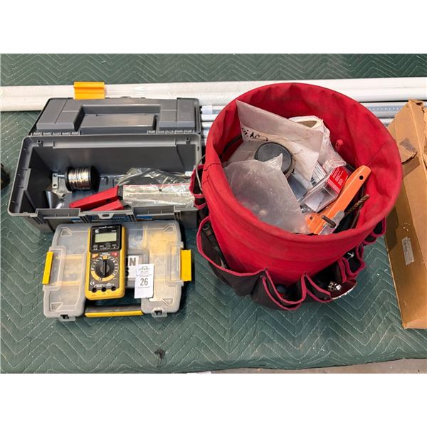 Toolbox, Bucket w/Cable Crimper, Supplies, Meter