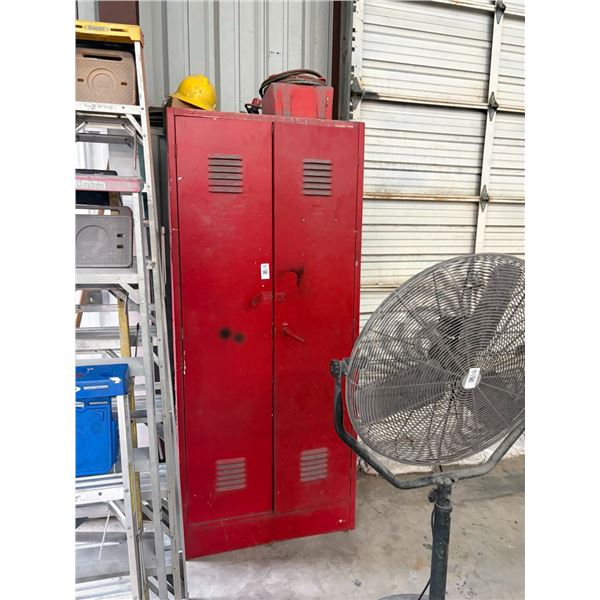 Red Shop Cabinet, Tie Down Strap, Hard Hat, Twine, Hardware, Supplies