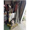 Image 2 : Bin w/Asst. Yard Tools, Post Hole Digger, Conduit, PVC Pipes, Brooms, Dent Puller