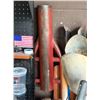 Image 3 : Bin w/Asst. Yard Tools, Post Hole Digger, Conduit, PVC Pipes, Brooms, Dent Puller