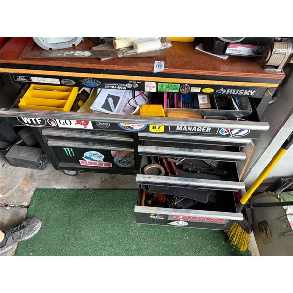 Husky 9 Compartment Rolling Toolbox w/Lighted Pegboard Upper, Tools, Supplies