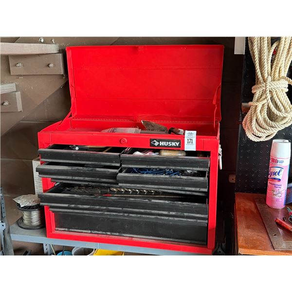 Husky Red  9 Compartment Toolbox w/Some Tools/Hardware