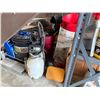 Image 2 : Metal 2 Shelf Storage Racks 2, Concrete Anchors, Tire Chucks, Sprayers, Buckets, Supplies