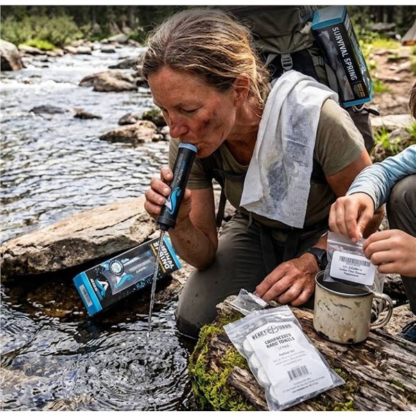 Survival Spring Filter, Carbon Filter, Towel