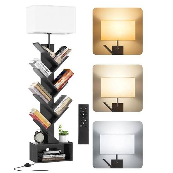 ZEXVIDA Black Bookcase With Lamp