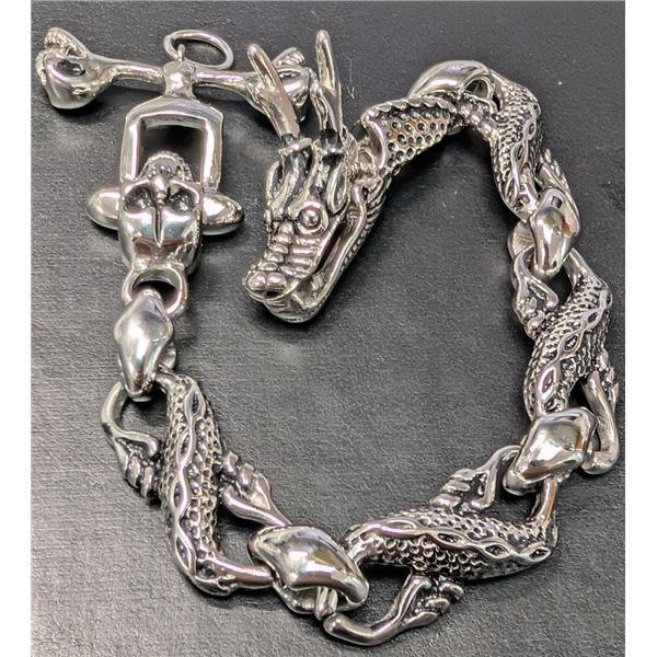 $150, stainless steel dragon bracelt 8", retail value $150