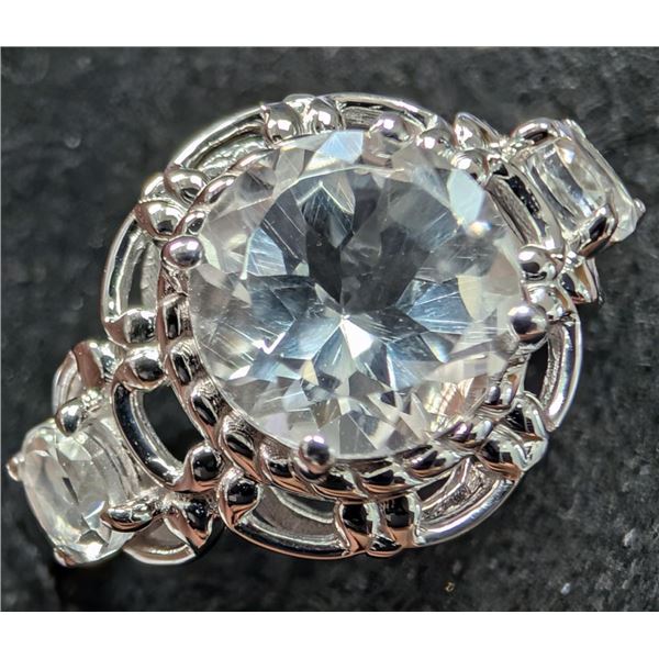 $320, silver(4.12g), white topaz (2.5ct)ring, size , retail value $320,