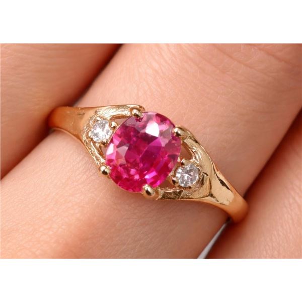 $1260, 10k(1.3g), lab ruby (0.5ct), diamond (0.1ct)ring, size 6, appraised value $1260