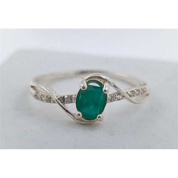 1.33 ct Certified Silver Emerald gemstone Ring ($1,232 Appraisal)