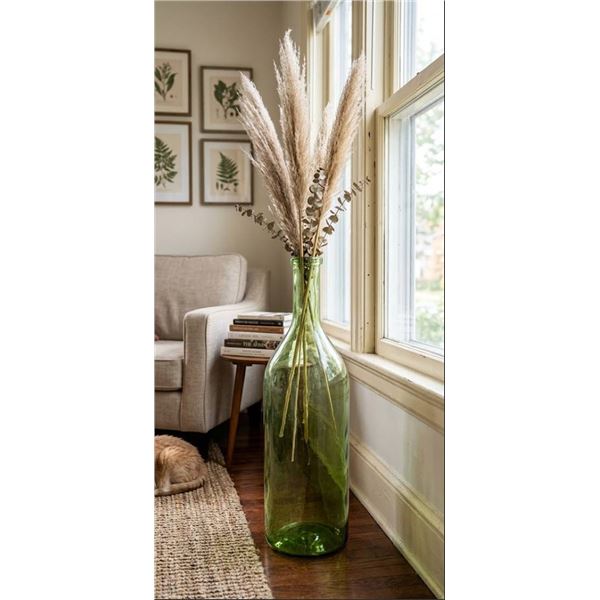 Green Glass Decorative Bottle, 30 Inches Tall