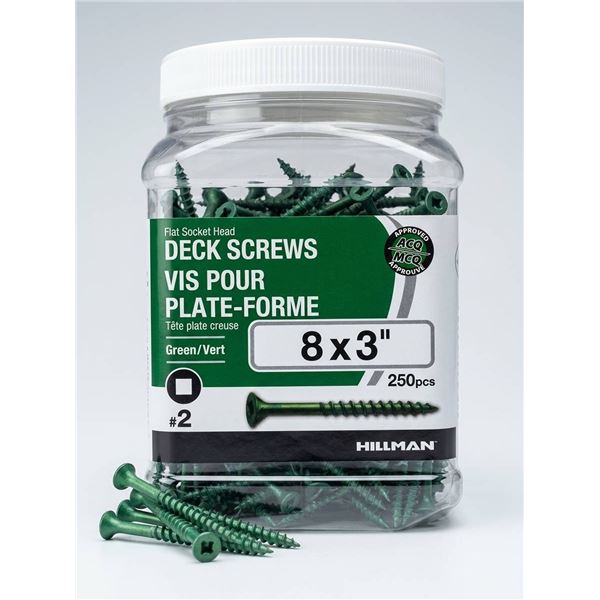 Hillman 8 x 3" Green Deck Screws, 250pcs