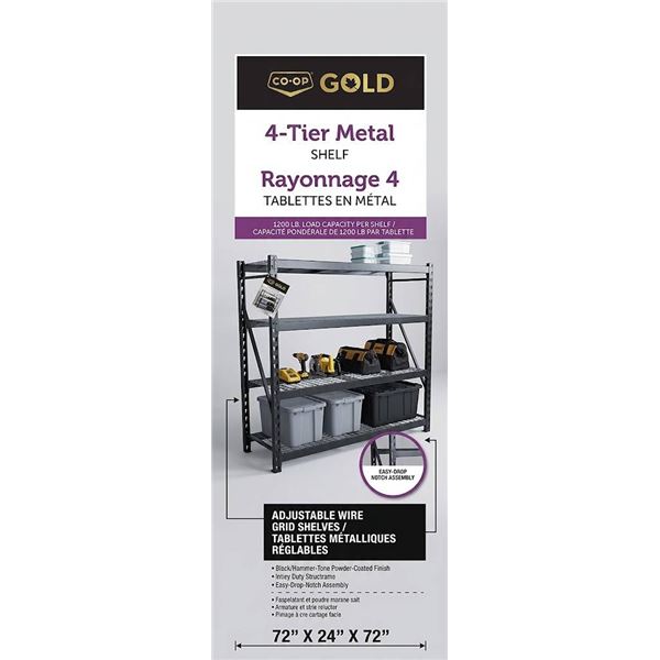 Co-op Gold 4-Tier Metal Shelf, 72x24x72 in
