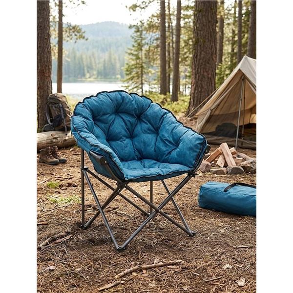 Mac Sports Blue Folding Saucer Chair with Metal Frame