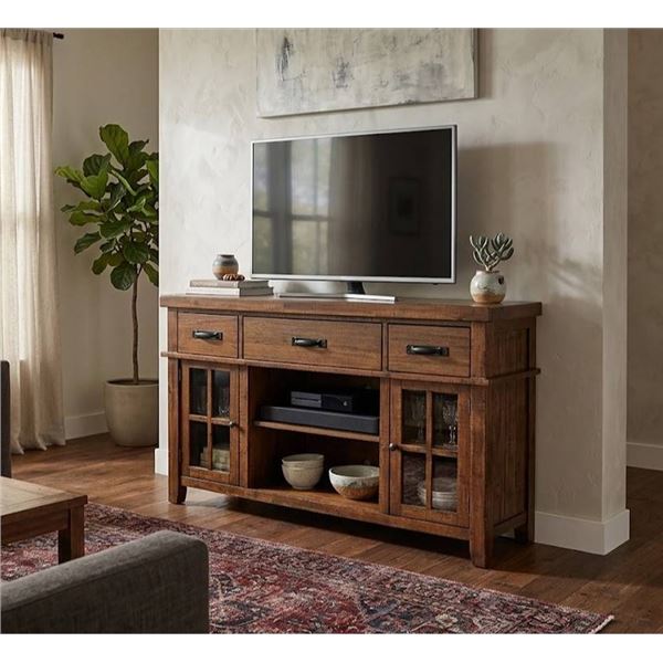 Wood Sideboard With Glass Doors 56x18x36in