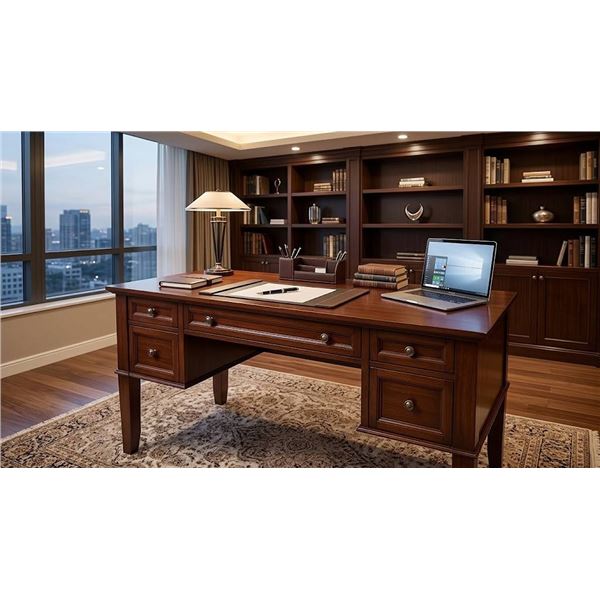 Dark Wood Desk with Drawers 58x27x31in
